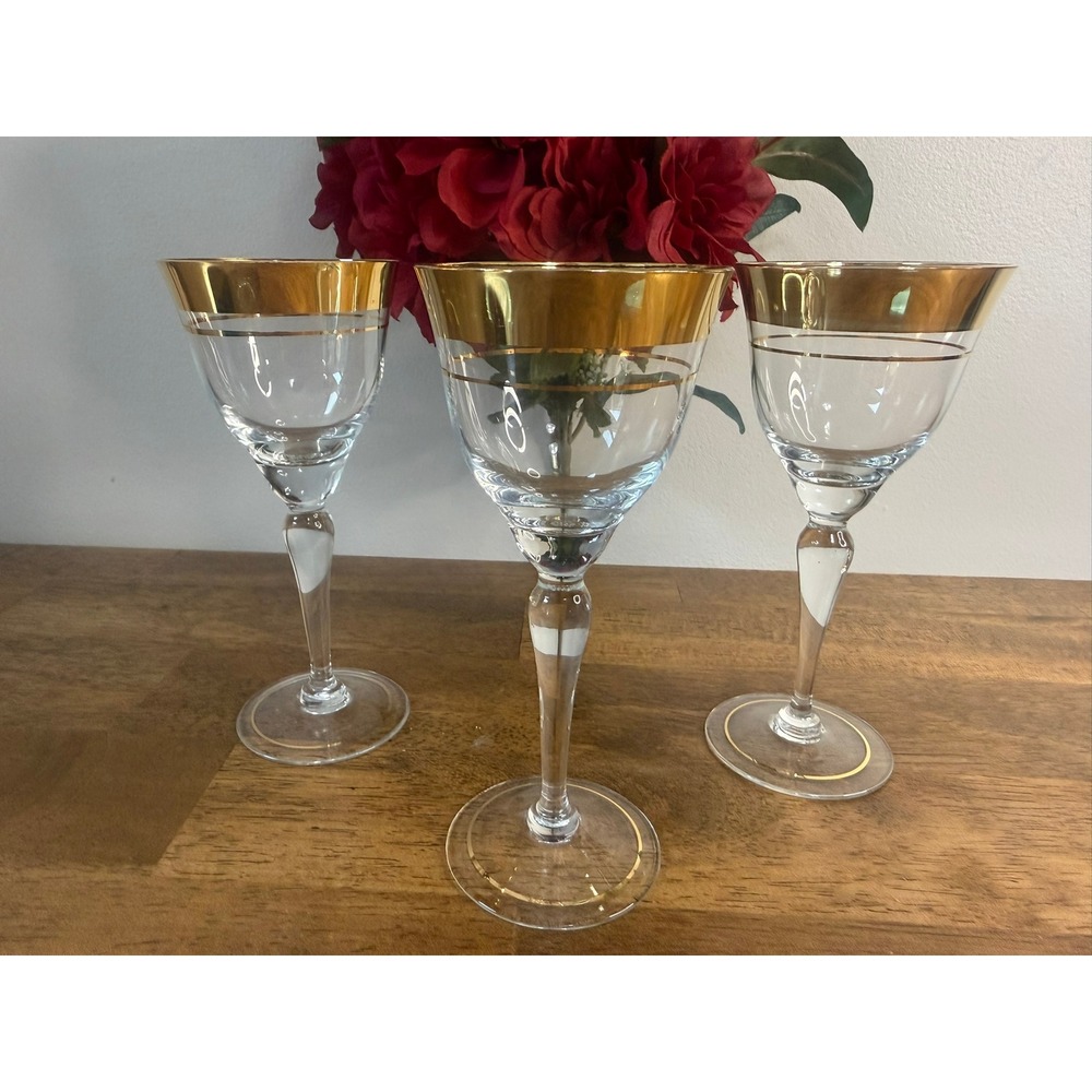 Dorothy‎ Thorpe Golden Band Cocktail Glasses Set of MCM Gold Rim Stemware Retro